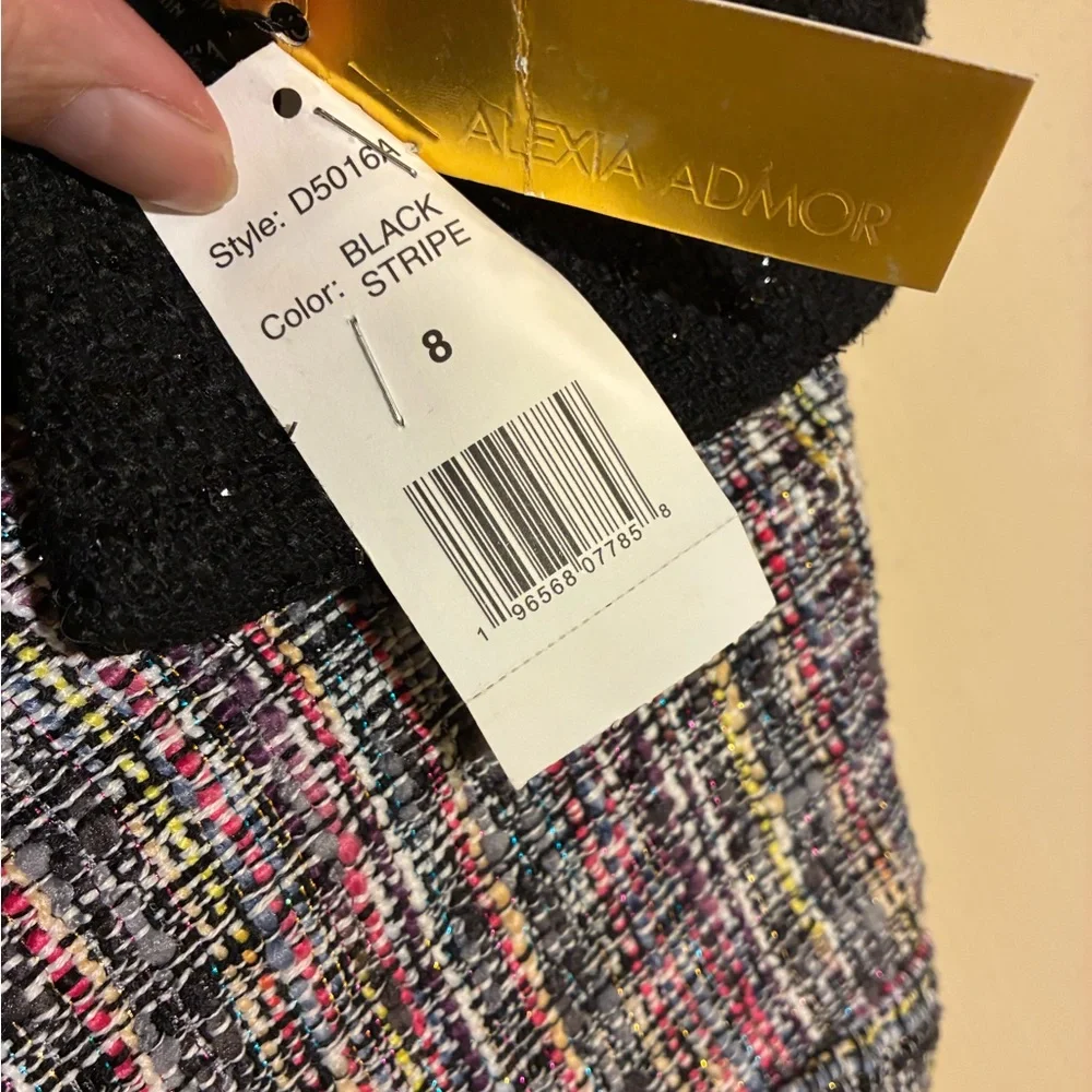 NWTs ALEXIA ADMOR Jenni Collar Button Down Tweed Shirt Mini Dress Size 8 Preppy - Picture 5 of 7